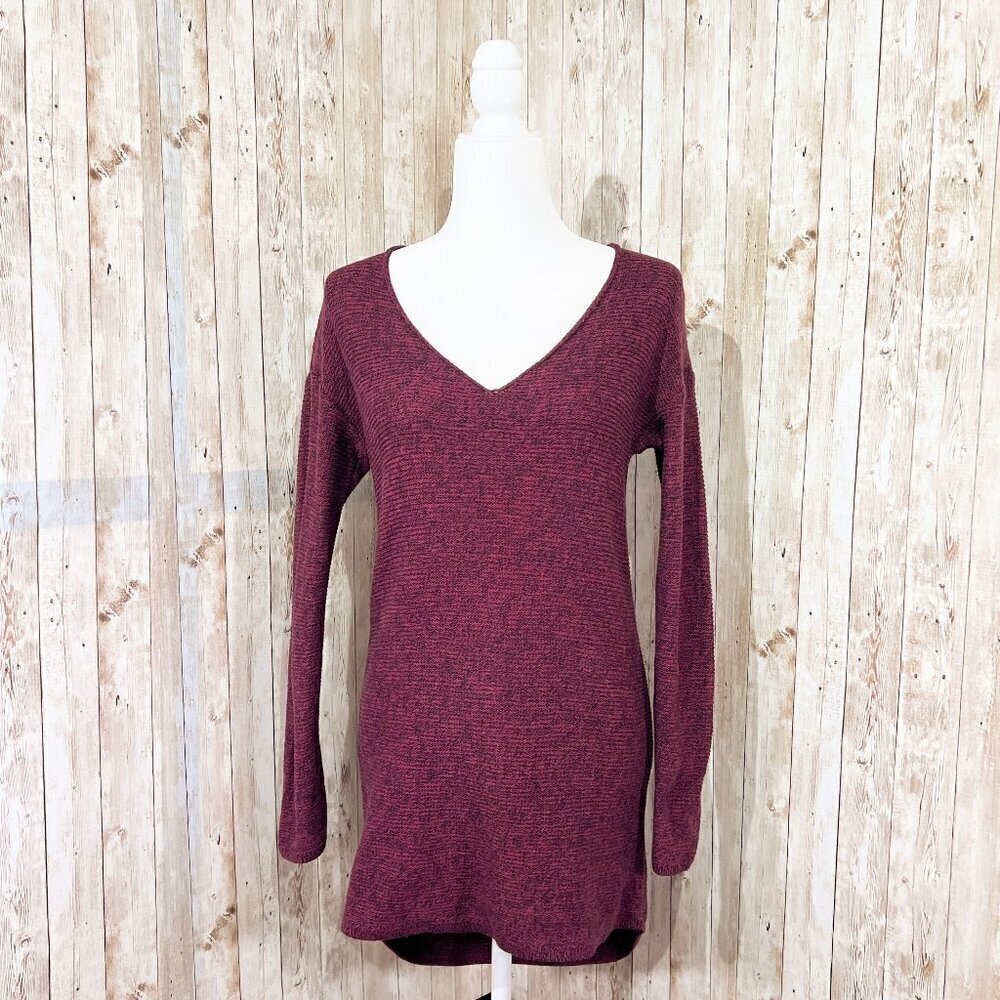 Women's Old Navy Sweater | Heathered Dark Red  | V-Neck | Small | Tunic Length